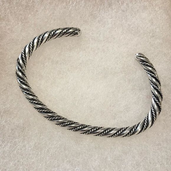 VINTAGE Sterling Silver Twisted Cuff Bangle Bracelet - Picture 7 of 8